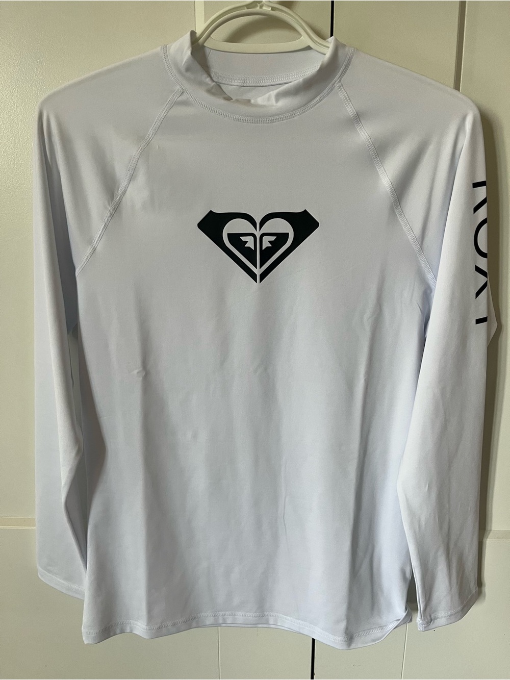 Roxy White Long Sleeve Rash Guard with Black Logo
